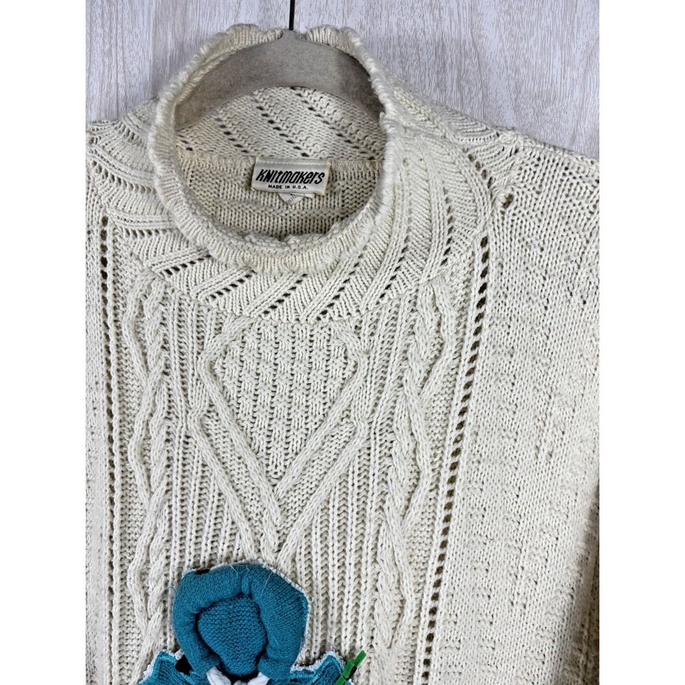 Vintage Knitmakers 3D Sweater Womens XL Clothesline 80s USA Novelty Art Knit - Picture 4 of 8